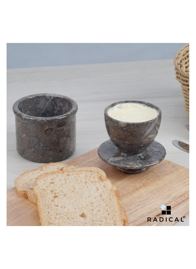 RADICALn Butter Dish Cover Pot Dark Oceanic Grey Handmade Marble Kitchen Storage Crock  - Image 2