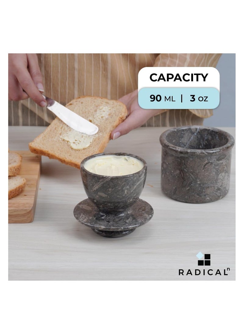 RADICALn Butter Dish Cover Pot Dark Oceanic Grey Handmade Marble Kitchen Storage Crock  - Image 4