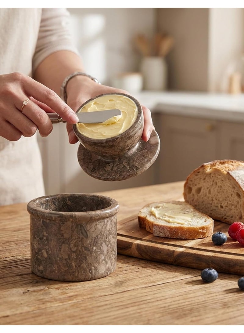 RADICALn Handmade Oceanic Marble Butter Keeper 4.25 Inch, Butter Crock for Spreadable Butter with Water, Perfect French Butter Storage for Counter, Home, Kitchen, Dining, or Gift - Image 3