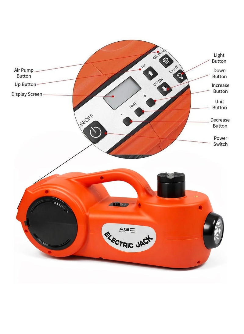 AGC 5-in-1 12V Electric Car Jack Set with Air Pump & Electric Wrench – 2-Way Power Supply via Cigarette Lighter or Battery Clamps, LED Display, UL/TUV Approved, Portable Auto Repair Tool Kit for Sports Cars, SUVs, 4x4 & Normal Cars - Image 5