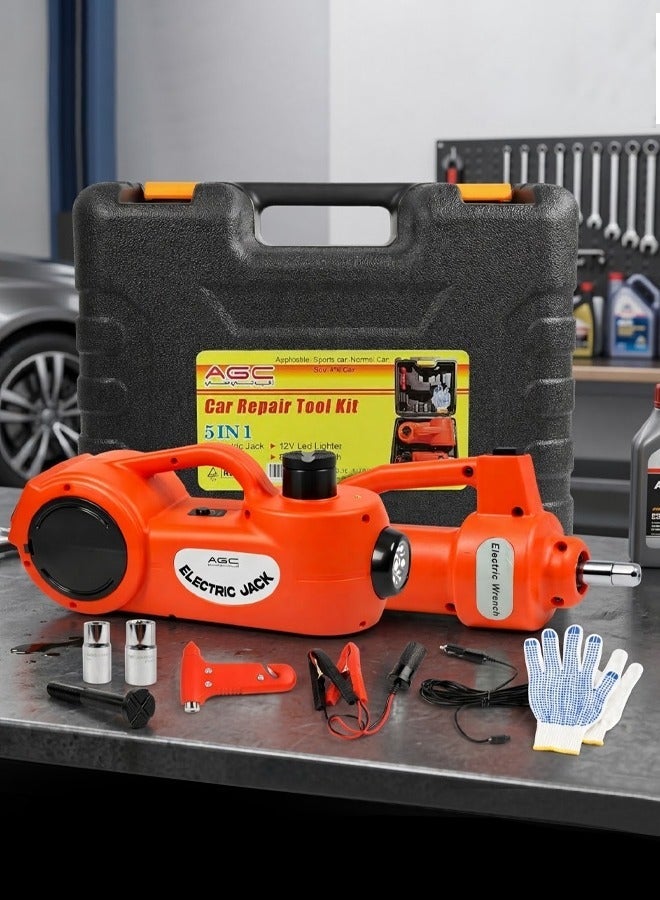 AGC 5-in-1 12V Electric Car Jack Set with Air Pump & Electric Wrench – 2-Way Power Supply via Cigarette Lighter or Battery Clamps, LED Display, UL/TUV Approved, Portable Auto Repair Tool Kit for Sports Cars, SUVs, 4x4 & Normal Cars - Image 1