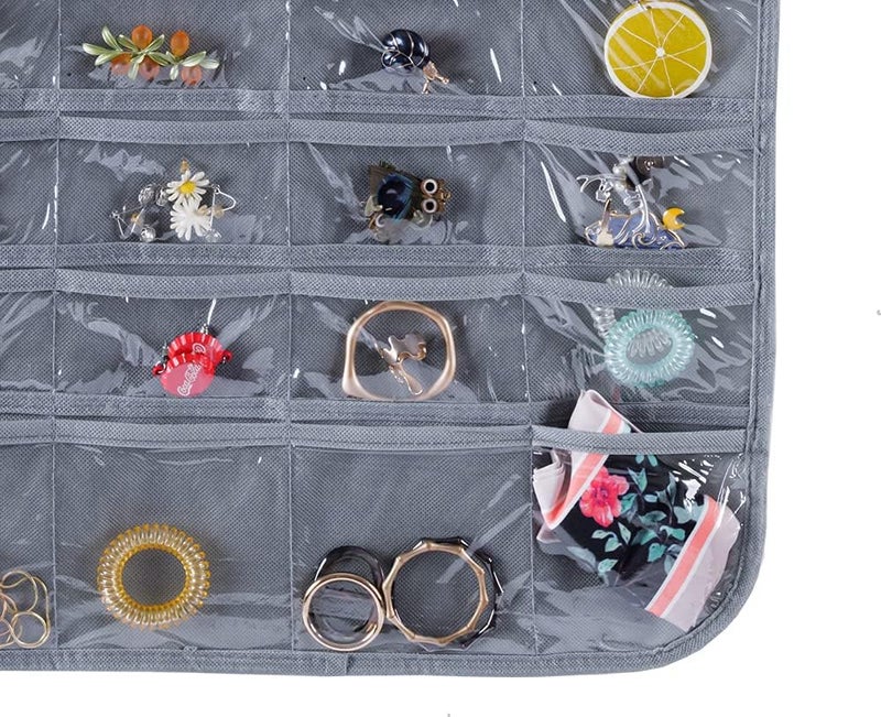 Bloss Hanging Jewelry Organizer With 80 Pockets Jewel Hanger For Jewelry Earring Storage Hanging Pocket Organizers Earring Holder Organizer for Mothers Day Gifts-Gray - Image 2