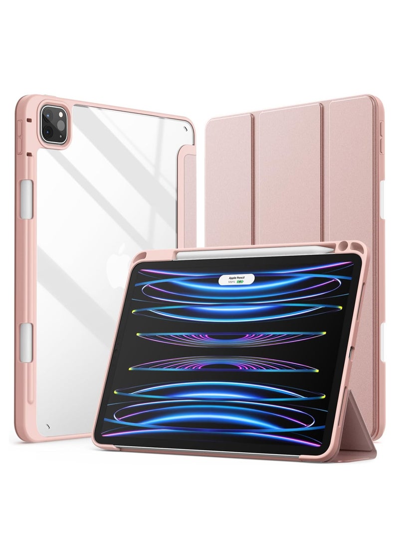 DUSALA iPad Pro 11-Inch M4 2024 (5th Generation) with Pencil Holder, Clear Transparent Back Shell Slim Stand Shockproof Tablet Cover, Auto Wake/Sleep Rose Gold Pink - Image 1