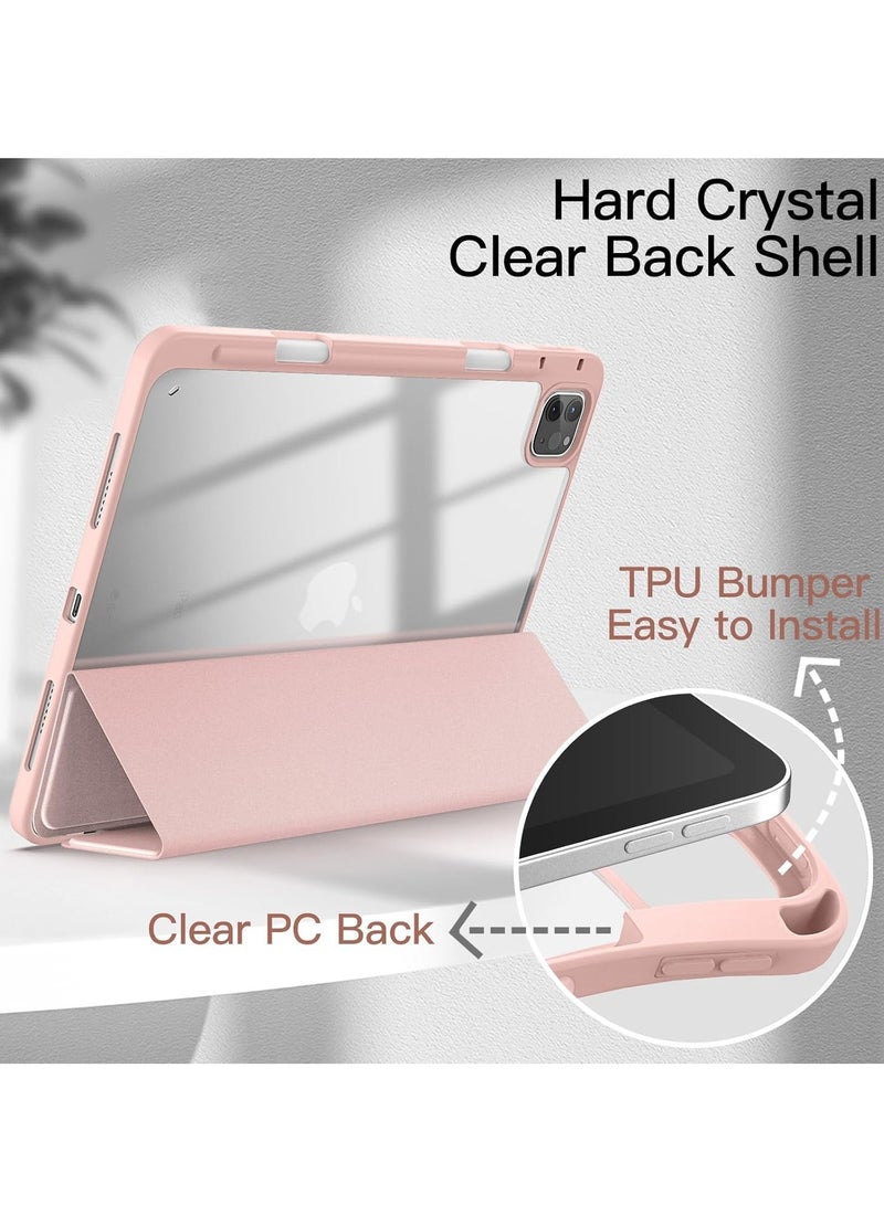 DUSALA iPad Pro 11-Inch M4 2024 (5th Generation) with Pencil Holder, Clear Transparent Back Shell Slim Stand Shockproof Tablet Cover, Auto Wake/Sleep Rose Gold Pink - Image 5