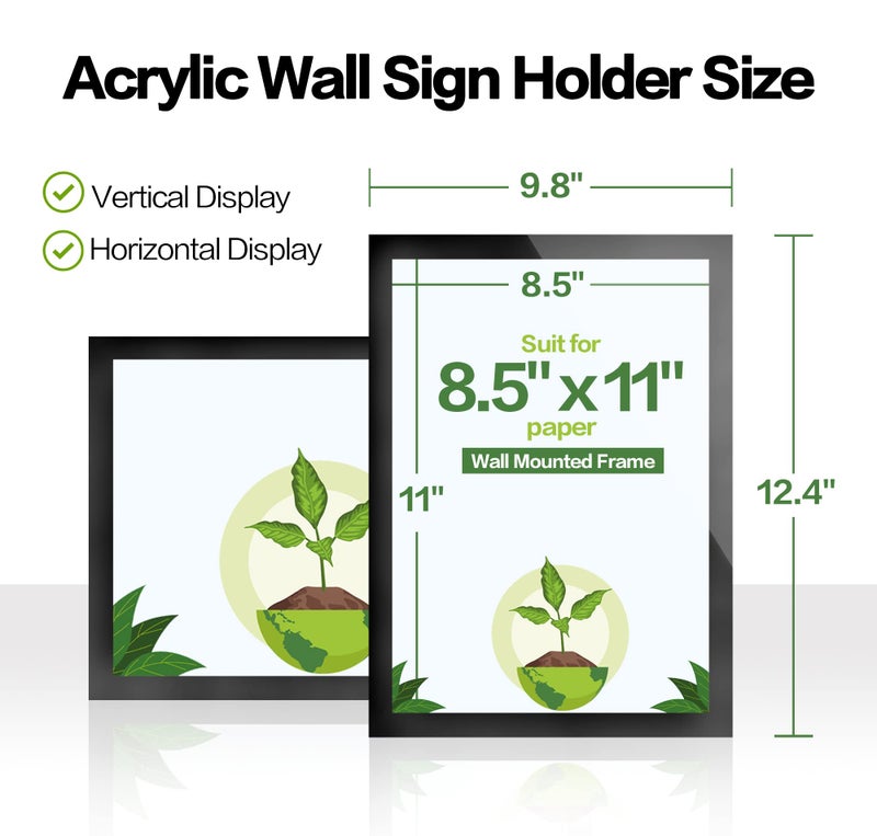 VAIIGO 8.5" x 11" Acrylic Sign Holder Wall Mount, Self-Adhesive Magnetic Display Frame with Nano Tape and Strong Magnetic Border for Wall, Door, Glass, Home, Store, Office (Black, 3Pack) - Image 3