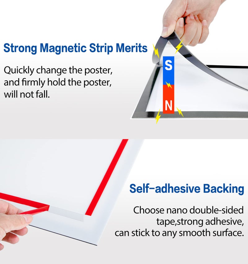 VAIIGO 8.5" x 11" Acrylic Sign Holder Wall Mount, Self-Adhesive Magnetic Display Frame with Nano Tape and Strong Magnetic Border for Wall, Door, Glass, Home, Store, Office (Black, 3Pack) - Image 5