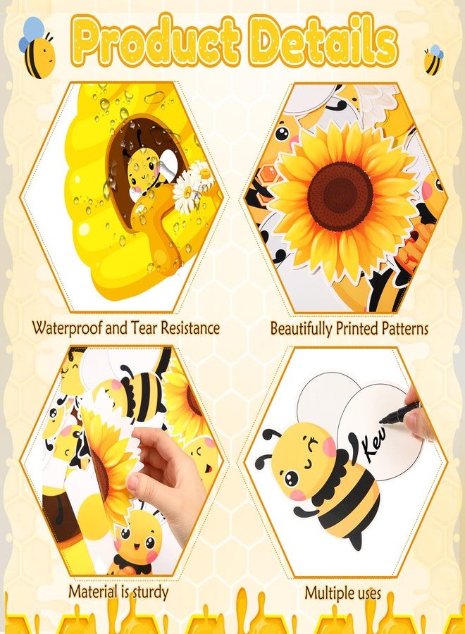 Faccito Bee Bulletin Board Decorations Summer Bee Classroom Decor Sunflower Hive Cutouts Name Tag Cut Outs with Sunflower Paper Fans for Summer Birthday Back to School Party Supplies - Image 3