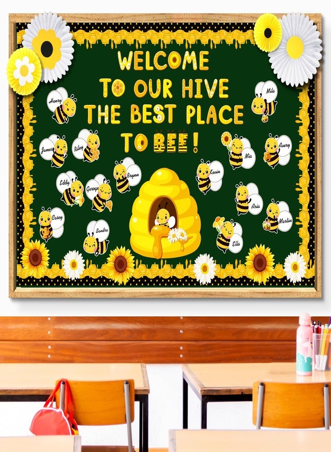 Faccito Bee Bulletin Board Decorations Summer Bee Classroom Decor Sunflower Hive Cutouts Name Tag Cut Outs with Sunflower Paper Fans for Summer Birthday Back to School Party Supplies - Image 5