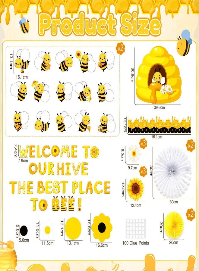 Faccito Bee Bulletin Board Decorations Summer Bee Classroom Decor Sunflower Hive Cutouts Name Tag Cut Outs with Sunflower Paper Fans for Summer Birthday Back to School Party Supplies - Image 2