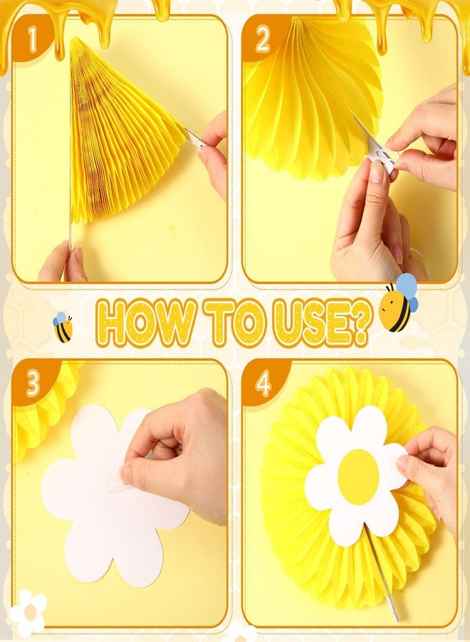 Faccito Bee Bulletin Board Decorations Summer Bee Classroom Decor Sunflower Hive Cutouts Name Tag Cut Outs with Sunflower Paper Fans for Summer Birthday Back to School Party Supplies - Image 4