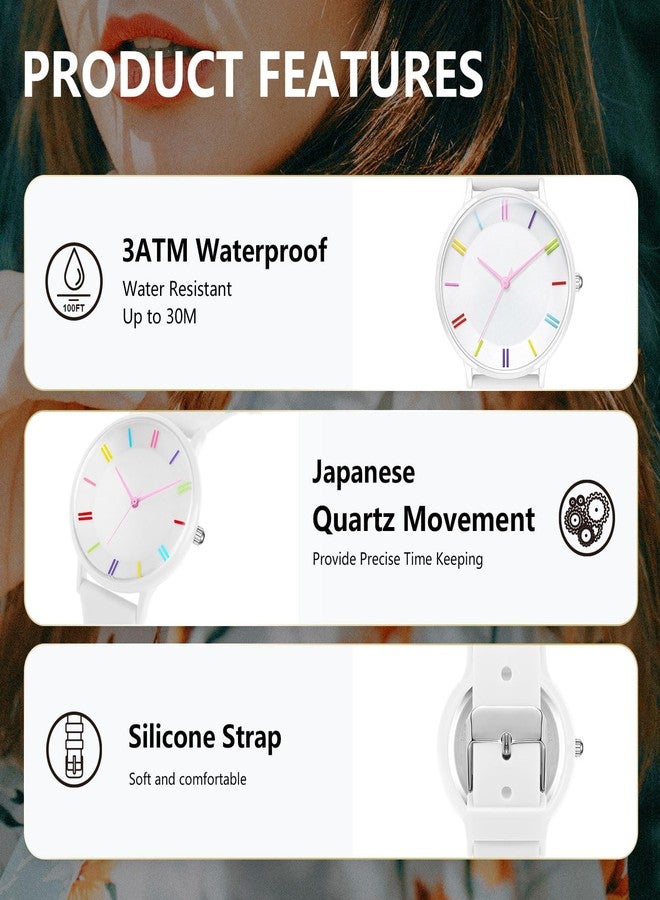 Bisley 38mm White Watch for Women Silicone Strap Easy Reader Wrist Watch for Ladies - Image 4