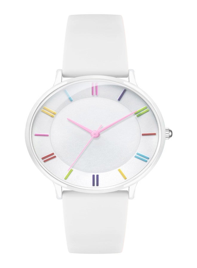 Bisley 38mm White Watch for Women Silicone Strap Easy Reader Wrist Watch for Ladies - Image 1