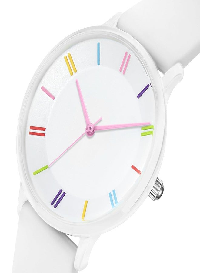 Bisley 38mm White Watch for Women Silicone Strap Easy Reader Wrist Watch for Ladies - Image 3