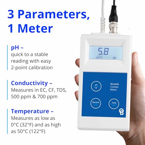 Bluelab Combo Meter for pH, Temperature & Conductivity in Water - Easy Calibration, Digital EC/TDS/PPM Tester for Hydroponics & Indoor Plants (METCOM) - Image 2