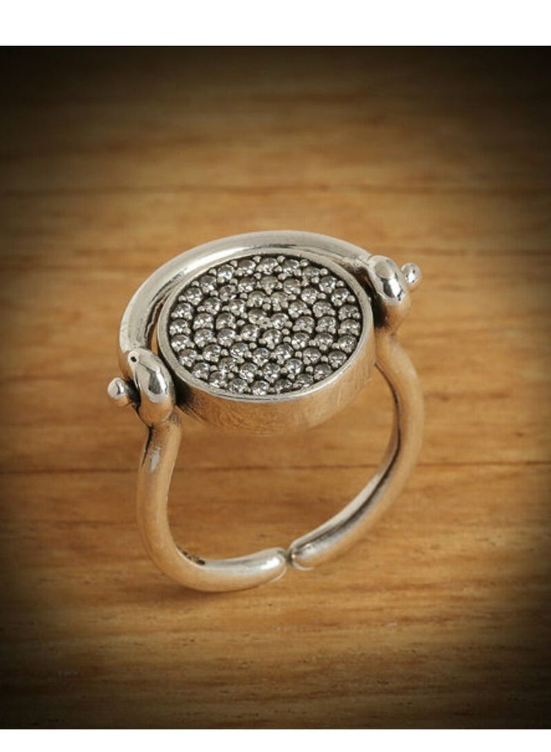 بيج ديزاين خاتم فضة برج الجوزاء للنساء تفاصيل برونزية مرصعة بحجر الزركون خاتم مزدوج الوجهين عيار 925 قيراط من الفضة - Image 3