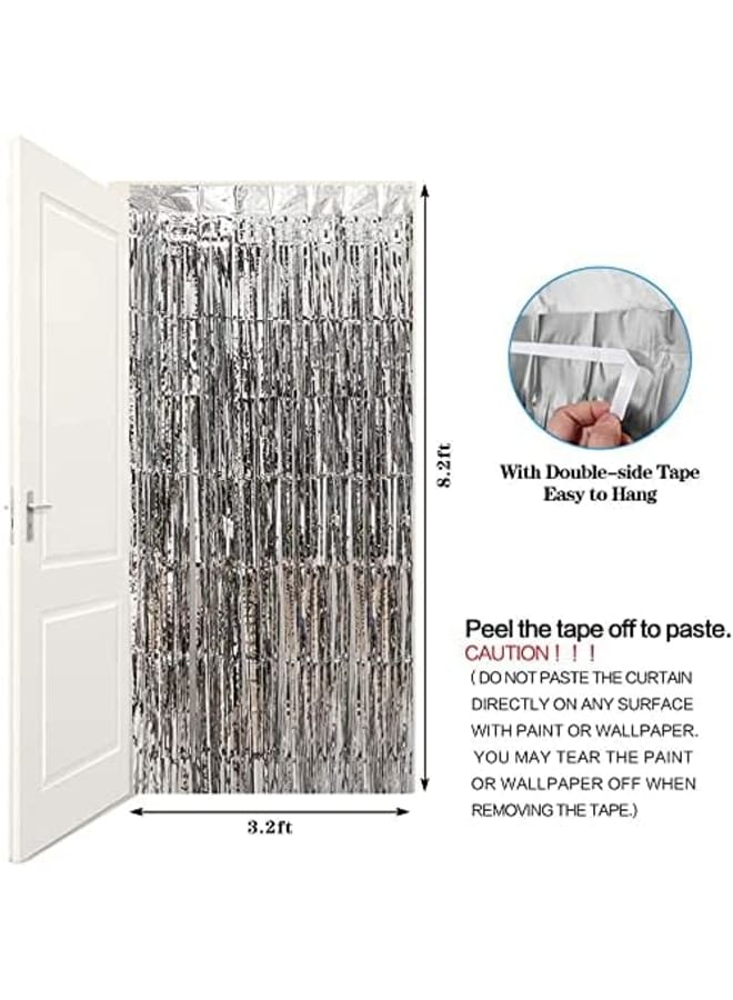 BEILAI 2 3.2 قدم × 8.2 قدم ستائر فويل ستائر معدنية هامشية ستارة خلفية بهرج لامعة لحفلات أعياد الميلاد وحفلات الزفاف وزينة عيد الميلاد (فضي لامع) - Image 3
