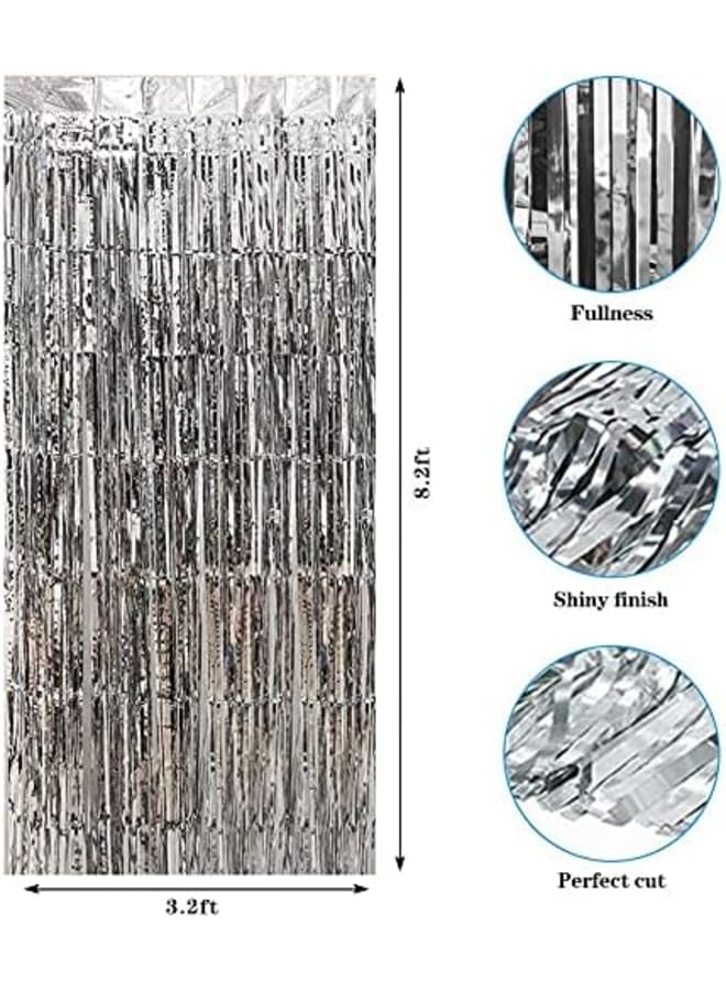 BEILAI 2 3.2 قدم × 8.2 قدم ستائر فويل ستائر معدنية هامشية ستارة خلفية بهرج لامعة لحفلات أعياد الميلاد وحفلات الزفاف وزينة عيد الميلاد (فضي لامع) - Image 2