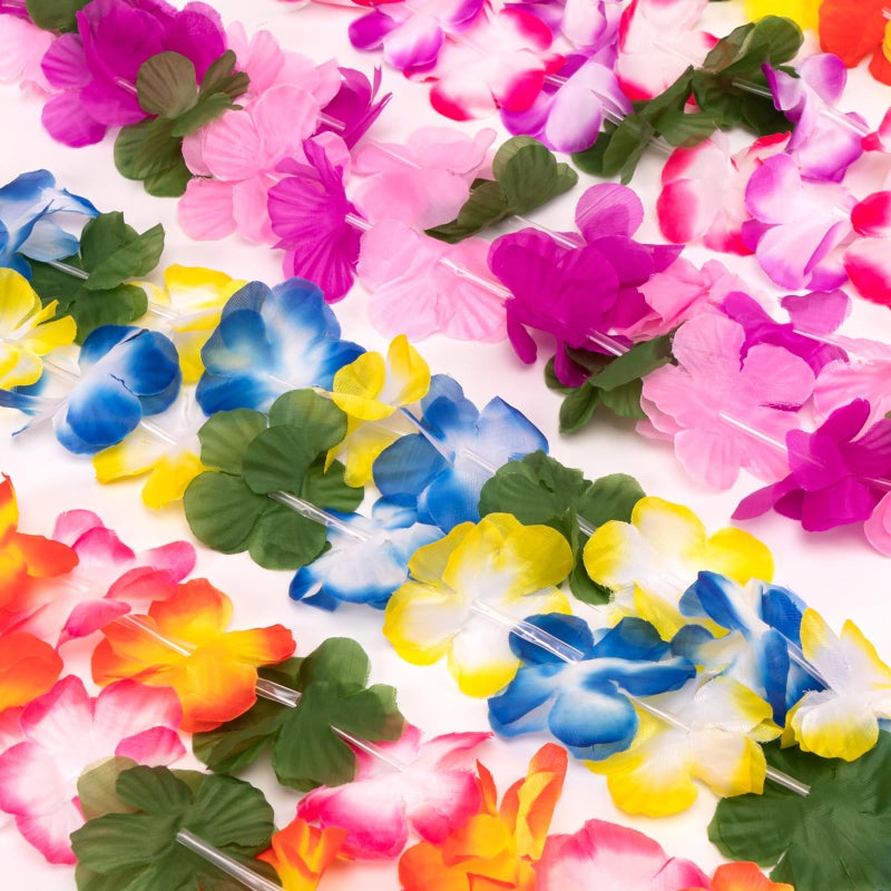 Moon Boat 60 Pieces Hawaiian Luau Leis - Tropical Tiki Hibiscus Flowers for Summer Pool Party Favors Supplies Decorations - 10 Styles - Image 3