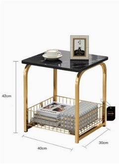 AGD 2-Piece Coffee Side Table Set with Bottom Storage Basket, Marble Design Sofa Side Table for Living Room (Black - White).  - Image 2