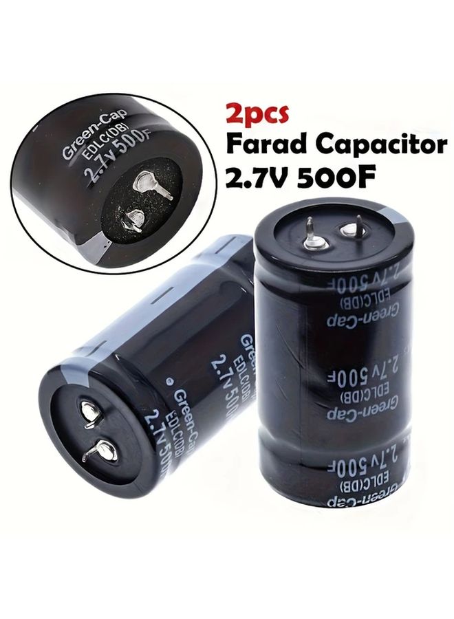 2 قطعة مكثفات معدنية عالية الجودة باللون الأسود مقاس 35x60mm 2.7V 500F للسيارات والإلكترونيات والاستخدام الصناعي - Image 1