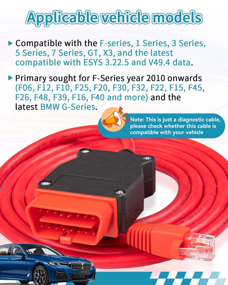 ENET OBD2 Cable for BMW F G i Series Coding, 6.5ft Ethernet to OBDII Cable with USB-C Adapter for BMW Software E-SYS ISTA+ - Image 4