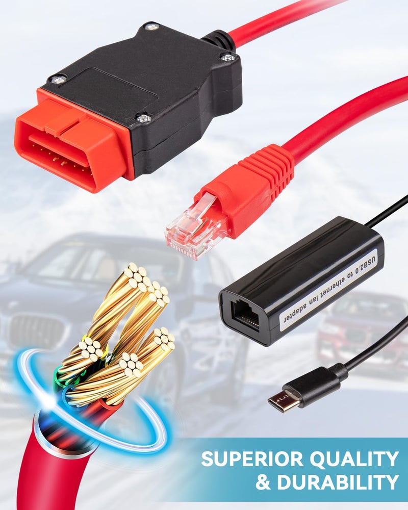 ENET OBD2 Cable for BMW F G i Series Coding, 6.5ft Ethernet to OBDII Cable with USB-C Adapter for BMW Software E-SYS ISTA+ - Image 5