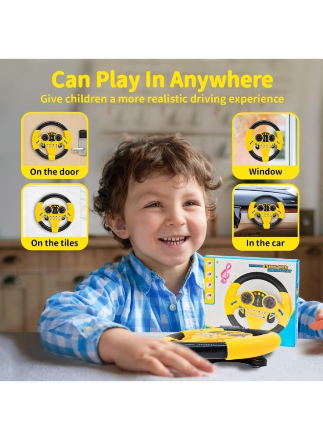 ARGT Kids Steering Wheel Toy with Lights & Sound | 360° Rotation Car Simulator for Toddlers | Suction Cup Mount | Educational Driving Toy for Boys Girls 3+ Years | Yellow - Image 4
