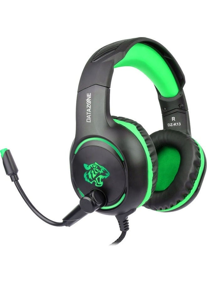 Datazone Wired Gaming Headset Black & Green with Flexible Microphone, Noise Isolation & High Definition Surround Sound – Compatible with PS5, PS4, PC, Xbox – Comfortable Gamer Design - Image 1