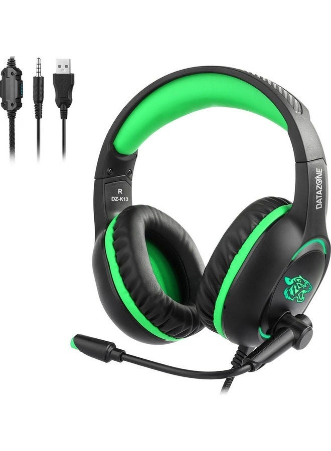 Datazone Wired Gaming Headset Black & Green with Flexible Microphone, Noise Isolation & High Definition Surround Sound – Compatible with PS5, PS4, PC, Xbox – Comfortable Gamer Design - Image 3