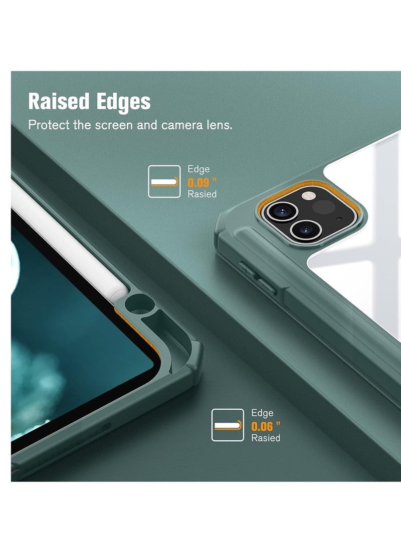 EVO Hybrid Case Compatible with iPad Pro 11 Inch (2022/2021/2020/2018, 4th/3rd/2nd/1st Generation) - Ultra Slim Shockproof Clear Cover w/Pencil Holder, Auto Wake/Sleep, Midnight Green  - Image 4