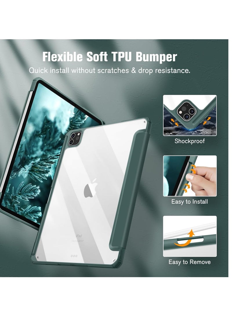 EVO Hybrid Case Compatible with iPad Pro 11 Inch (2022/2021/2020/2018, 4th/3rd/2nd/1st Generation) - Ultra Slim Shockproof Clear Cover w/Pencil Holder, Auto Wake/Sleep, Midnight Green  - Image 2