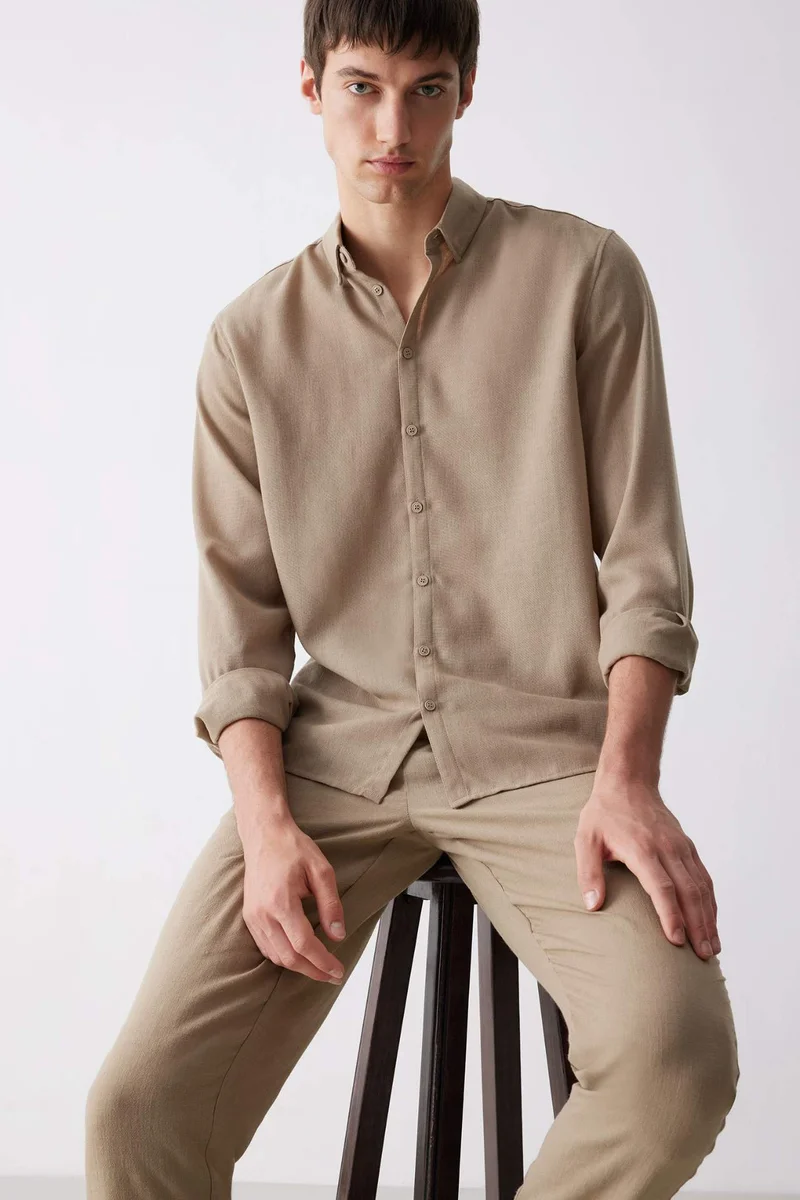 ديفاكتو Regular Fit Polo Collar Long Sleeve Shirt