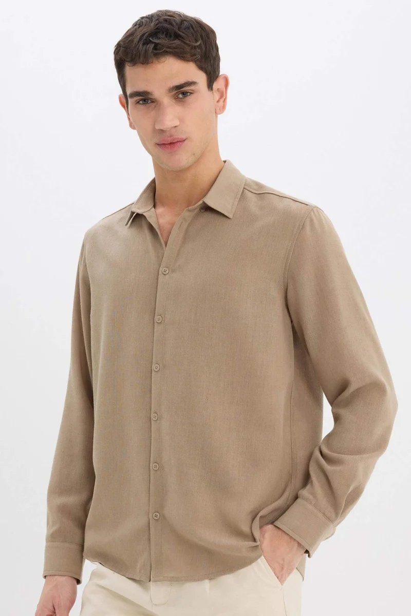 ديفاكتو Regular Fit Polo Collar Long Sleeve Shirt