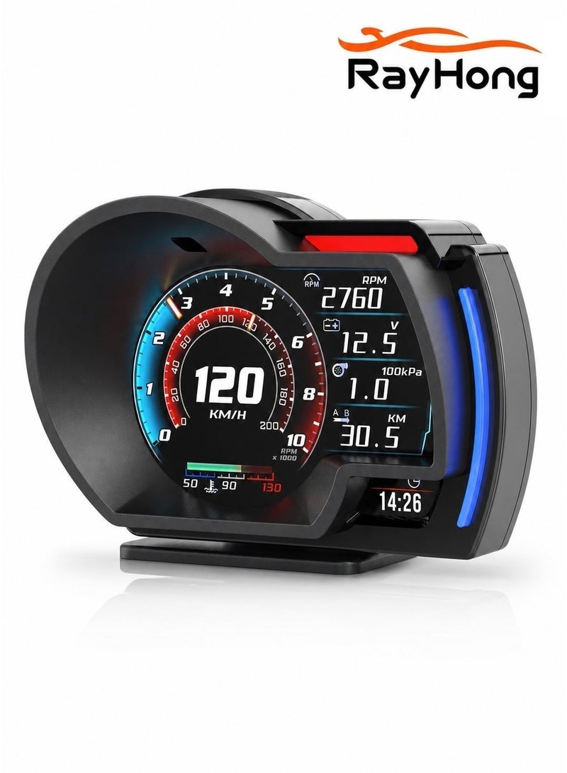 RAYHONG OBD2 Gauge Head up Display for Cars, OBD+GPS Speedometer HUD with Gesture Induction Control, KMH/MPH Speed, RPM, Overspeed Alarm Works Great for 2008+ Vehicles - Image 1