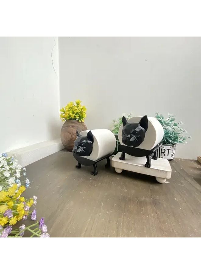 Black And White Abstract Bulldog Tissue Holder Statue For Bathroom Decor - Image 2