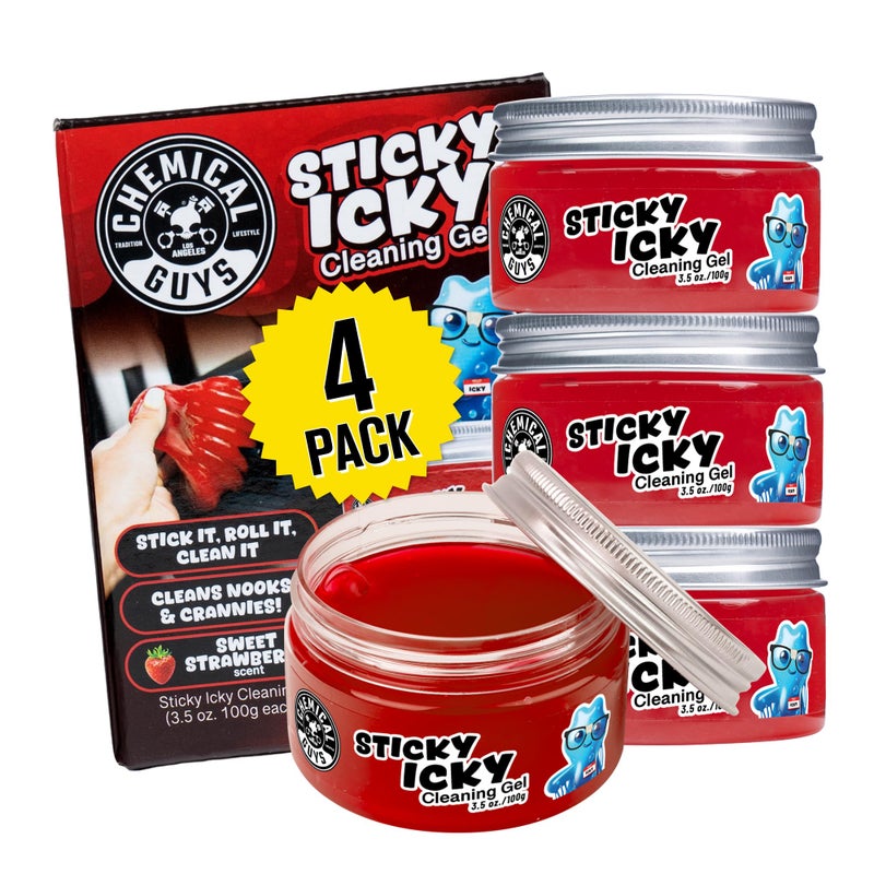 Chemical Guys Sticky Icky Car Cleaning Gel, Sweet Strawberry, Interior Car Cleaner, Reusable Automotive Crevice & Interior Dust Cleaner for Air Ventss, Cup Holders & Keyboards, 0.88 Ounce (Pack of 4) - Image 1