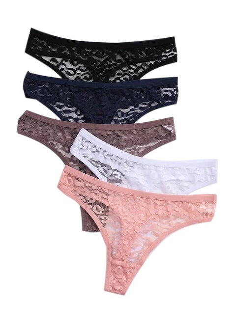 Zeemey 5-Piece Cotton Bikini Breathable Panties Low Waist Fashionable Ladies Panties