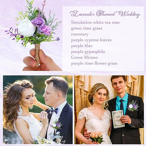 Glitinsel 24 Pcs Wedding Corsage and Boutonniere Set Artificial Rose Wedding Corsage Wristband with Pins for Prom Men Bride Party Accessories Groom Groomsmen Bridesmaids Women (Classic,Purple) - Image 5