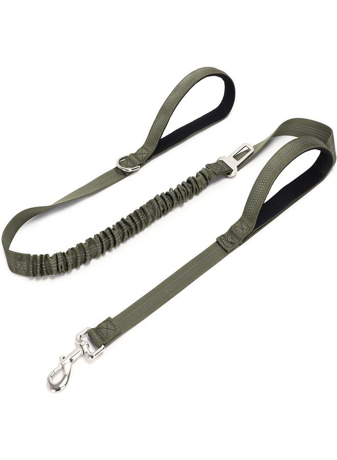 HOANAN 5FT Double Handle Tactical Dog Leash with Shock Absorption, Reflective Heavy Duty Bungee Dog Leash for Medium Large Pull Dogs Walking Training, Army Green - Image 1