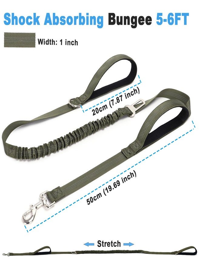 HOANAN 5FT Double Handle Tactical Dog Leash with Shock Absorption, Reflective Heavy Duty Bungee Dog Leash for Medium Large Pull Dogs Walking Training, Army Green - Image 5
