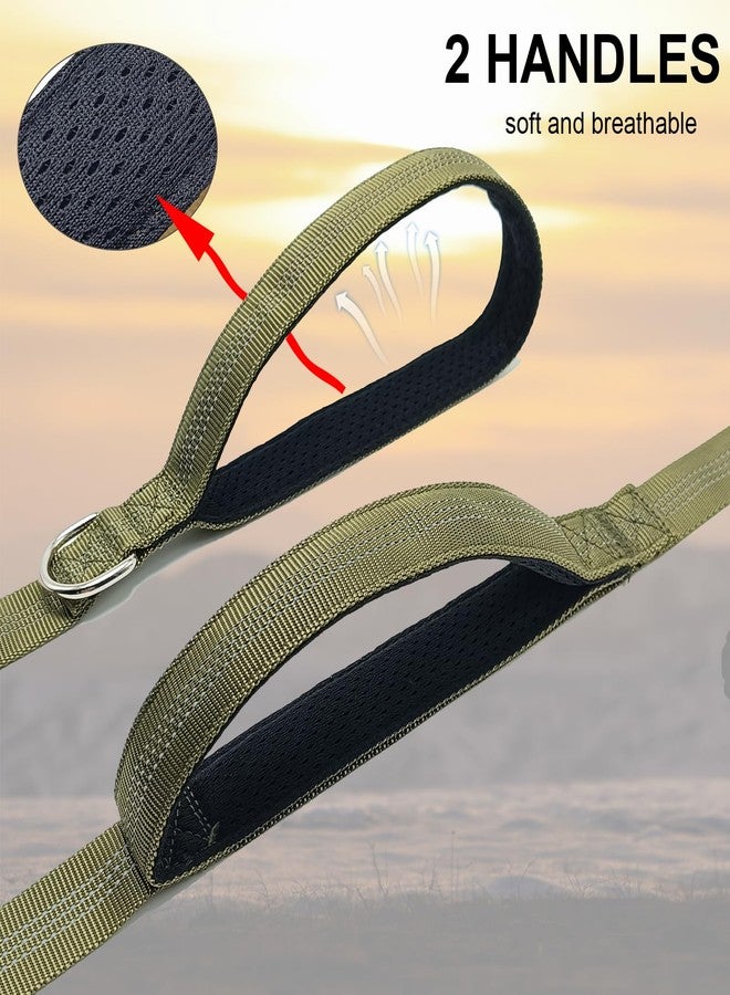 HOANAN 5FT Double Handle Tactical Dog Leash with Shock Absorption, Reflective Heavy Duty Bungee Dog Leash for Medium Large Pull Dogs Walking Training, Army Green - Image 3