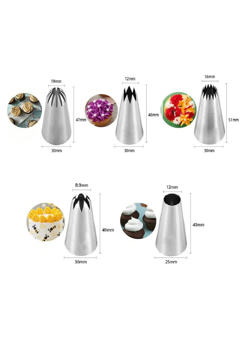 Oasisgalore 5pcs Stainless Steel Cake Decorating Tools Set with Nozzles for Cupcakes and Cookies  - Image 5