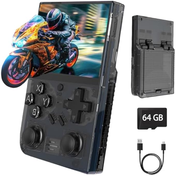 RETRO GAMING DEVICE,HANDHELD GAMES WITH LINUX SYSTEM ,64G TF CARD PRELOADED 15000+ FUN VIDEO GAMES,3.5'' IPS SCREEN,PORTABLE HANDHELD EMULATOR GIFT FOR TEENS ADULTS,PURPLE (SIMPLE BLACK) - Image 1