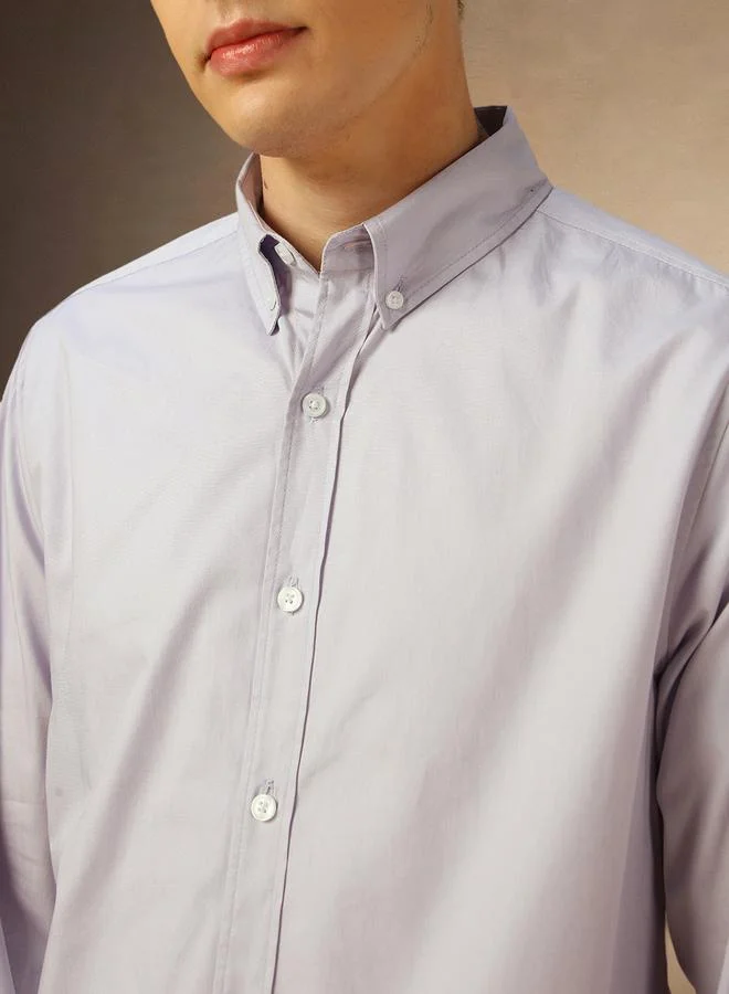 دينيس لينغو Men's Lilac 100% Cotton Solid Pattern Button Down Regular FiT-Shirt