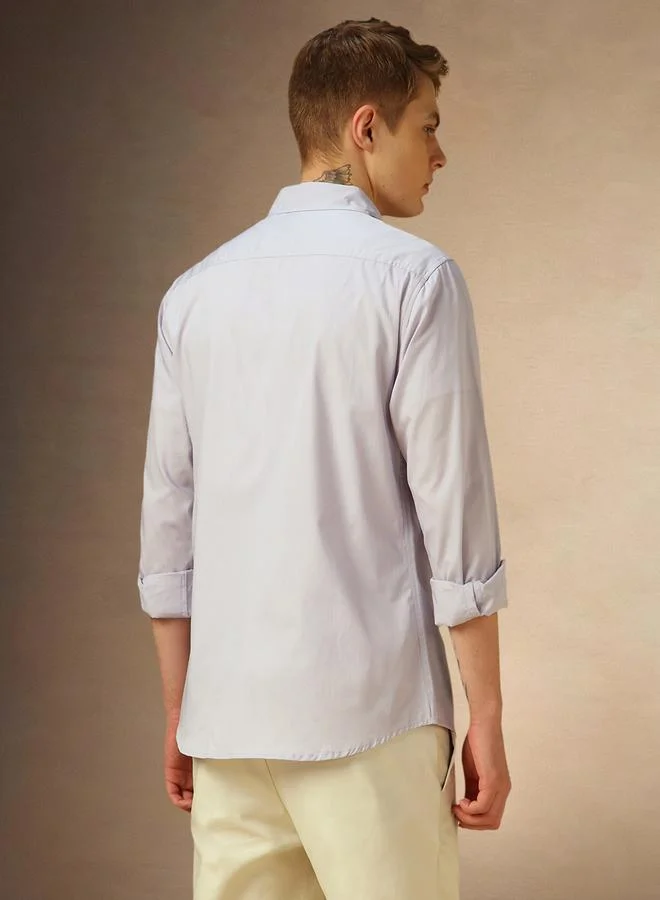 دينيس لينغو Men's Lilac 100% Cotton Solid Pattern Button Down Regular FiT-Shirt