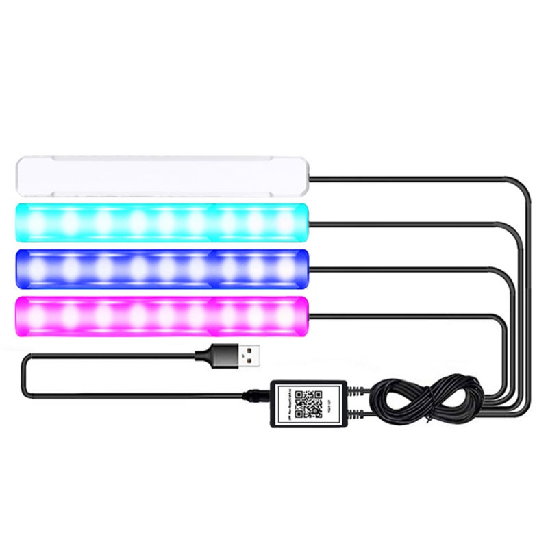 أضواء السيارة LED: 4 شريطات متعددة الألوان مع غلاف PC IP67 - تحكم لاسلكي عبر تطبيق مع 56 وضعًا ومزامنة الموسيقى لداخل سيارات الشاحنات، وأرفف المباني الداخلية، وحفلات الكي تي في - Image 1