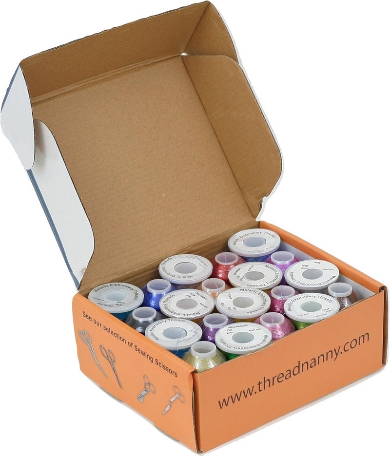 ThreadNanny طقم خيوط تطريز معدنية آلية 1100 ياردة كبير 20 بكرة بألوان متنوعة طقم خيوط خياطة بوليستر متوافق مع آلات براذر وبابي لوك ويانومي وسنجر وبف وهاسكوفرنا وبرنينه - Image 3