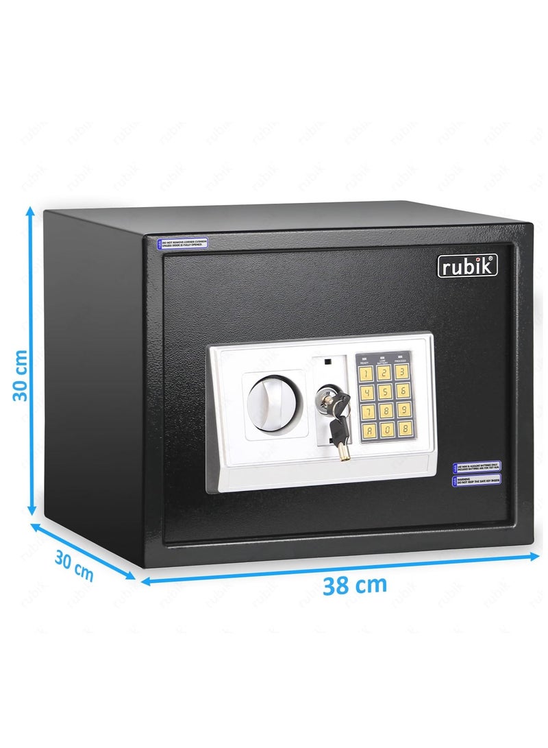 Rubik Safe Box Large, A4 Documents Size Safety Locker with Digital Keypad and Key Lock for Cash Jewelry Passports Home Office RB30EDA (Size 30x38x30cm) Black - Image 4