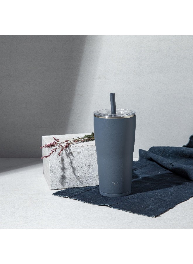 زوجيروشي زجاجة زواجيروشي من الستانلس ستيل معزولة بالتفريغ مع ماصة ٠.٧٢ لتر، أزرق داكن - Image 2