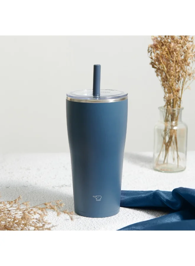زوجيروشي Zojirushi Stainless Steel Vacuum Insulated Tumbler with Straw 0.72L,Navy Blue (Am)